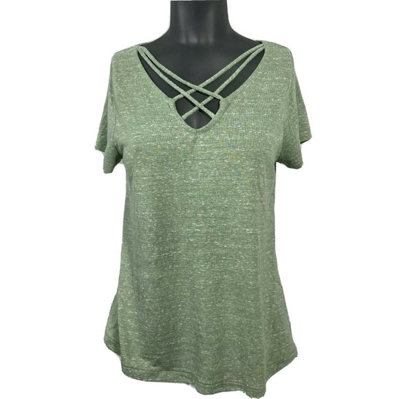 Mossimo Green Cross Front V Neck Top Size S - Picture 1 of 5